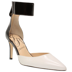 Ankle strap heel with cream colored toe and thick black ankle strap and heel